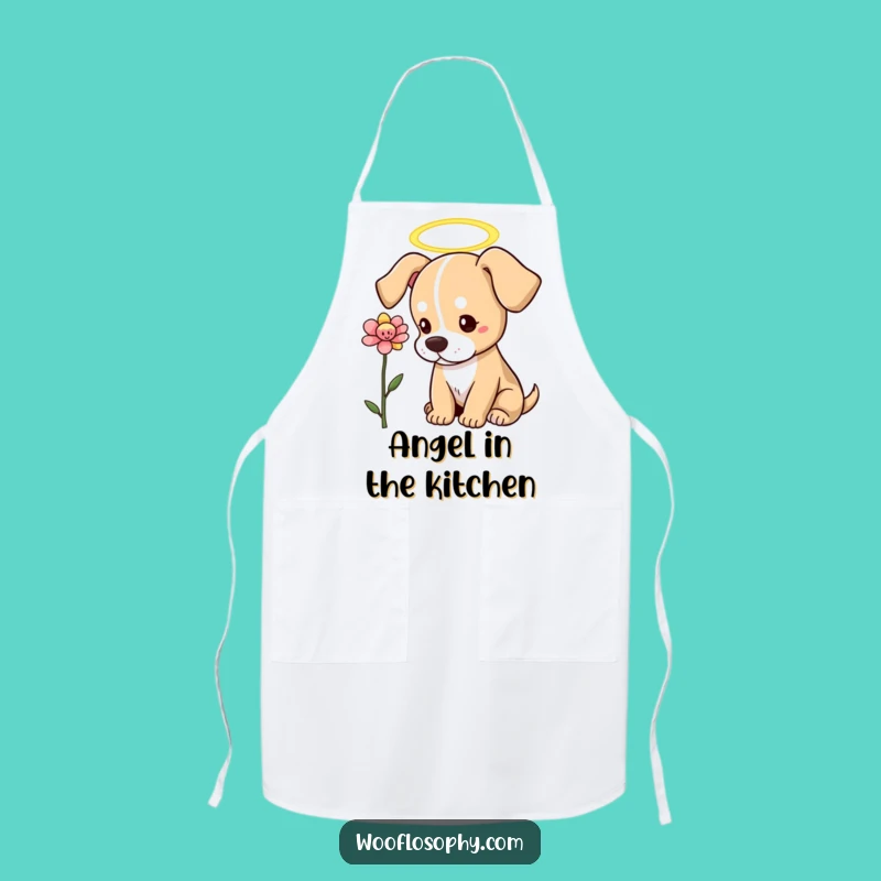 Funny Angel Dog Apron: Chef Pup's Heavenly Bloom Admire, a Humorous Kitchen Companion
