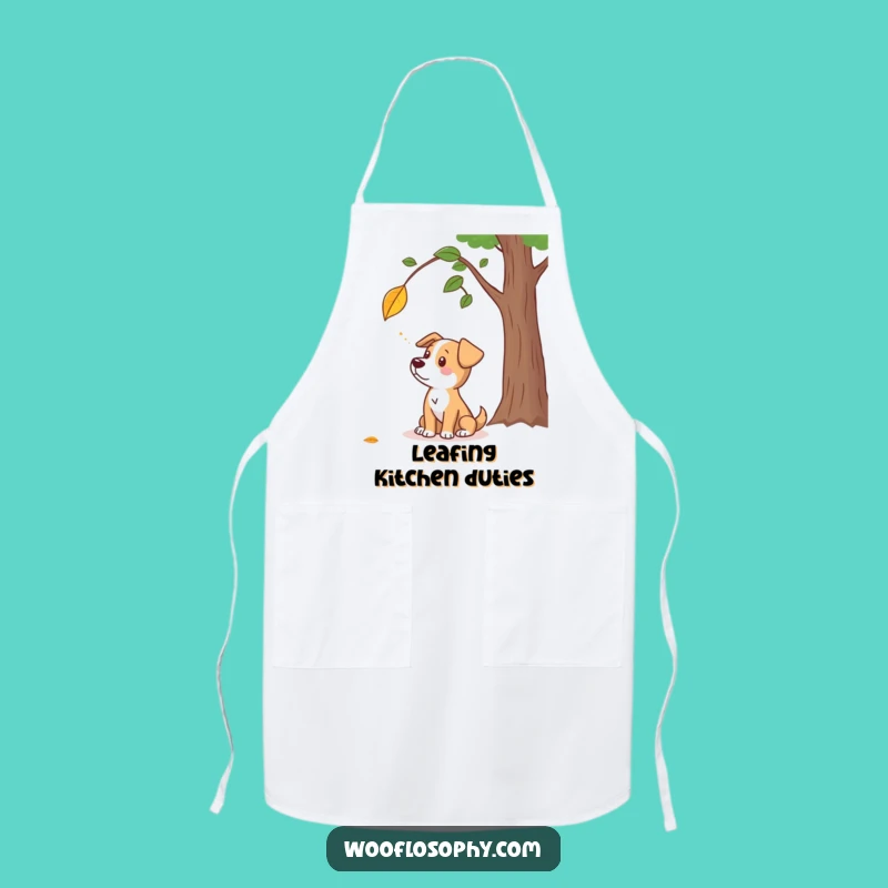 Funny Dog Leaf Thoughts Apron - Chef's Canine Autumn Kitchen Humor