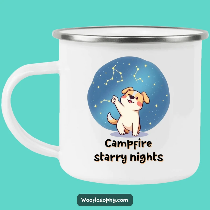 Funny Stargazer Dog Camping Mug - Cosmic Pup Enamel Cup, Outdoorsy Gift