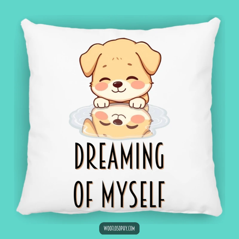 Funny Dog Reflection Pillow: Cozy Pup's Puddle Comfort, a Soft and Humorous Home Accent