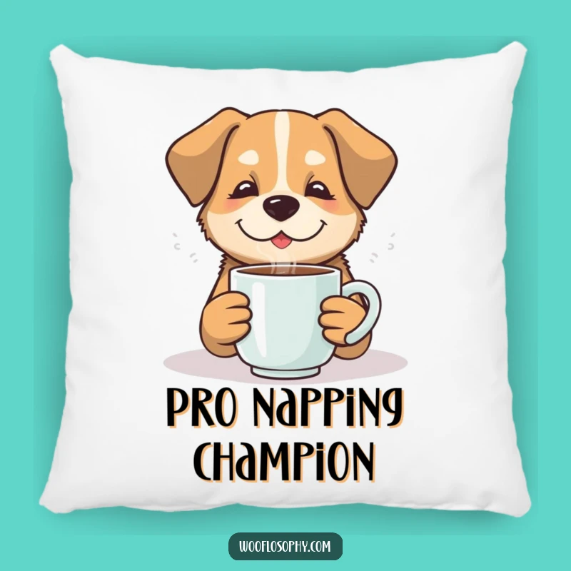 Funny Contented Dog Pillow - Huggable Calmness with a Hot Drink Gift