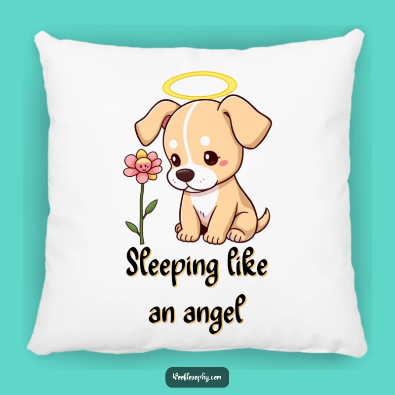 Funny Angel Dog Pillow: Heavenly Pup's Floral Comfort, a Soft and Humorous Accent