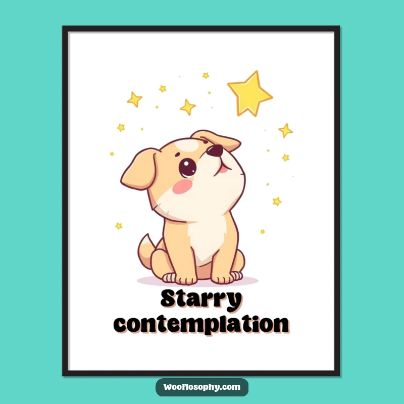 Funny Dog Stargazer Digital Art Print: Wondering Pup Decor