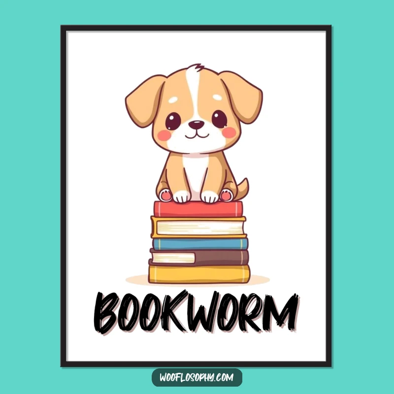 Funny Zen Dog Digital Art: Book Balance Serenity, Instant Humorous Decor