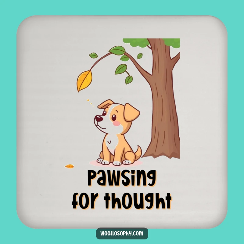 Funny Dog Leaf Thoughts Coaster - Protect Surfaces with Canine Autumn Humor