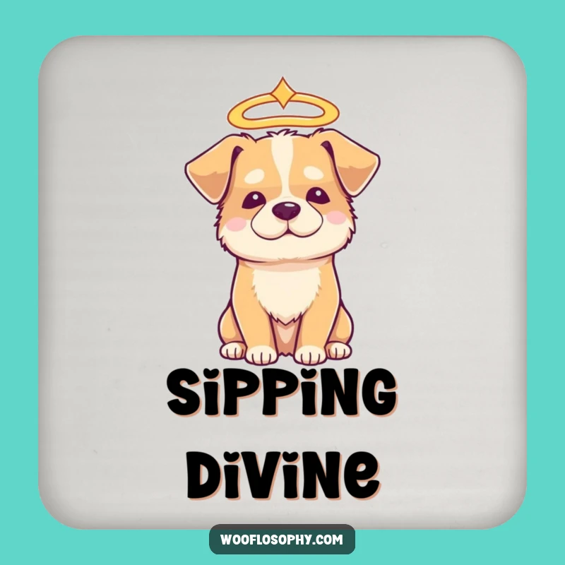 Funny Halo Dog Coaster: Protect Surfaces with Serene Pooch Art Gift