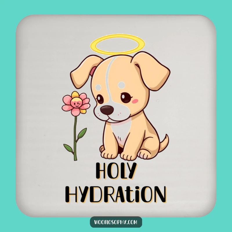 Funny Angel Dog Coaster: Heavenly Pup's Floral Guard, a Humorous Drink Accessory