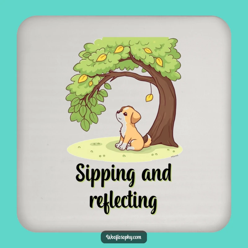 Funny Contemplative Dog Coaster Set: Autumn Leaf Wisdom Table Gift