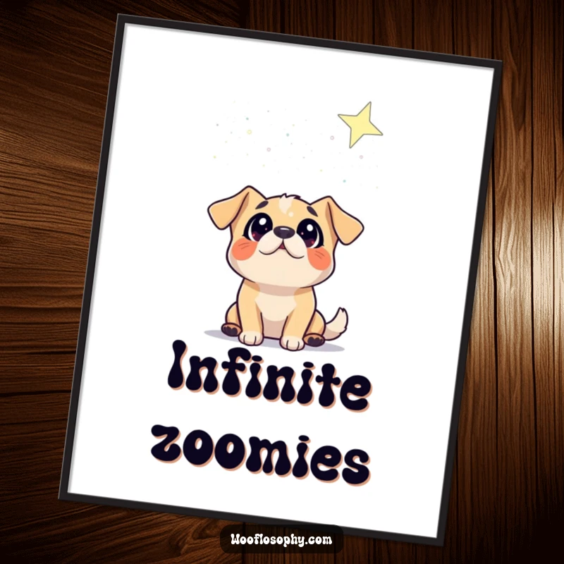 Funny poster of a dog character gazing at a starry sky with wonder, capturing the enchantment of celestial humor.