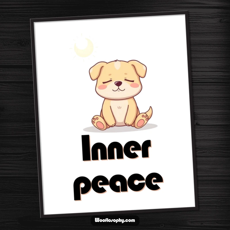 Funny dog meditating with eyes closed under a gentle sunbeam, radiating peace for wall art.