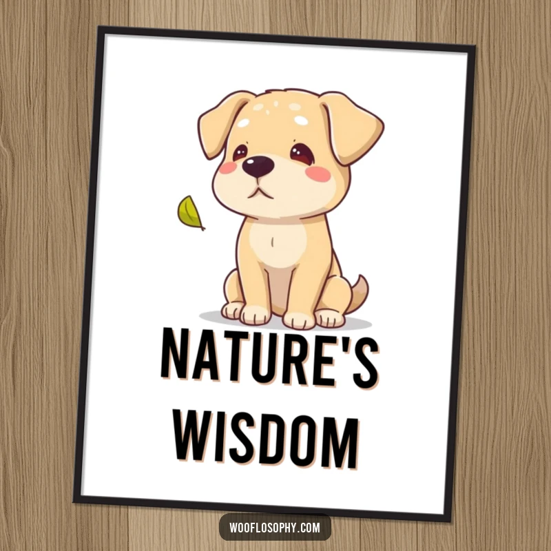 Funny dog looking thoughtfully at a single leaf descending, invoking feelings of peace and autumn's arrival.