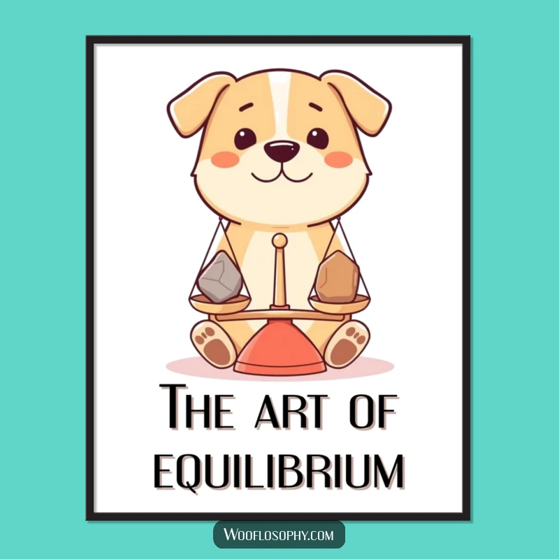 Funny Dog Poster - Balanced Pup Weighing Stones - Artistic Decision Art Gift