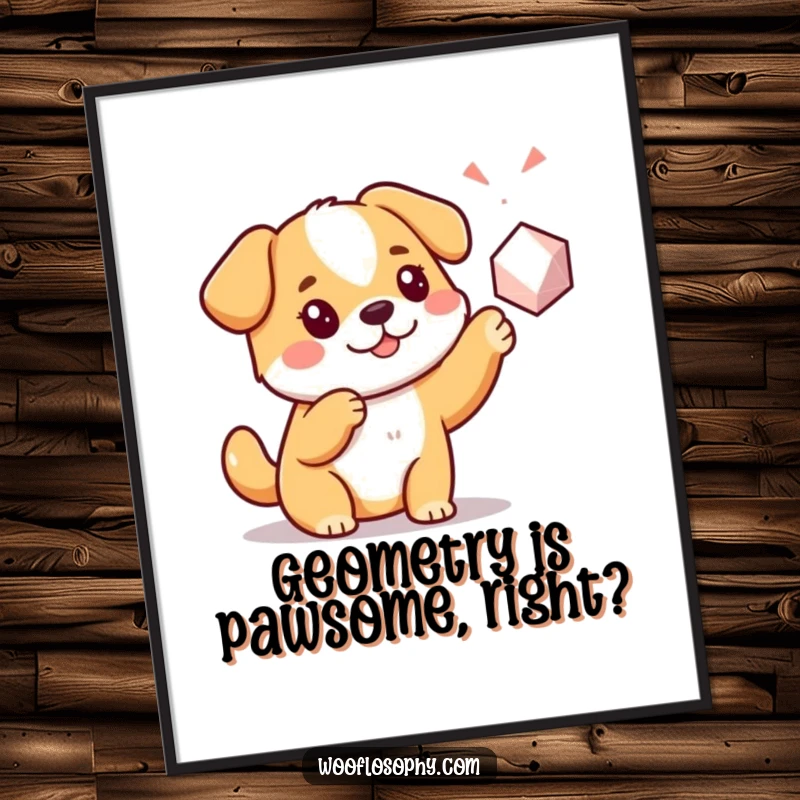 Funny Free Printable Wall Art: Cute Kawaii dog with an excited expression, pointing to a shape.