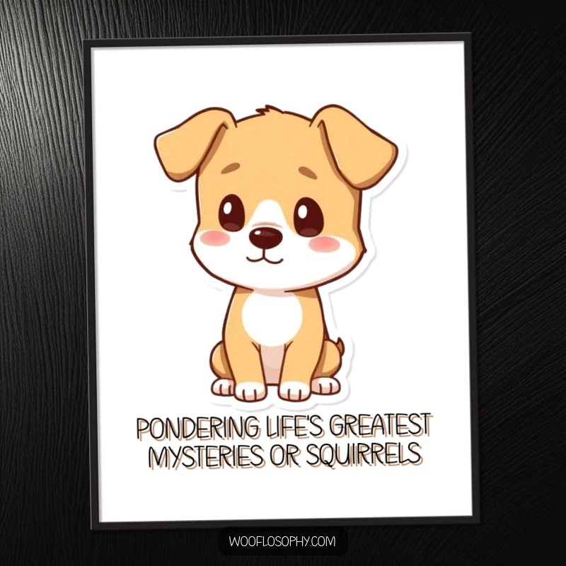 Funny Free Printable Wall Art: A dog tilting its head, thoughtfully observing its own shadow, humorous downloadable decor, DIY.