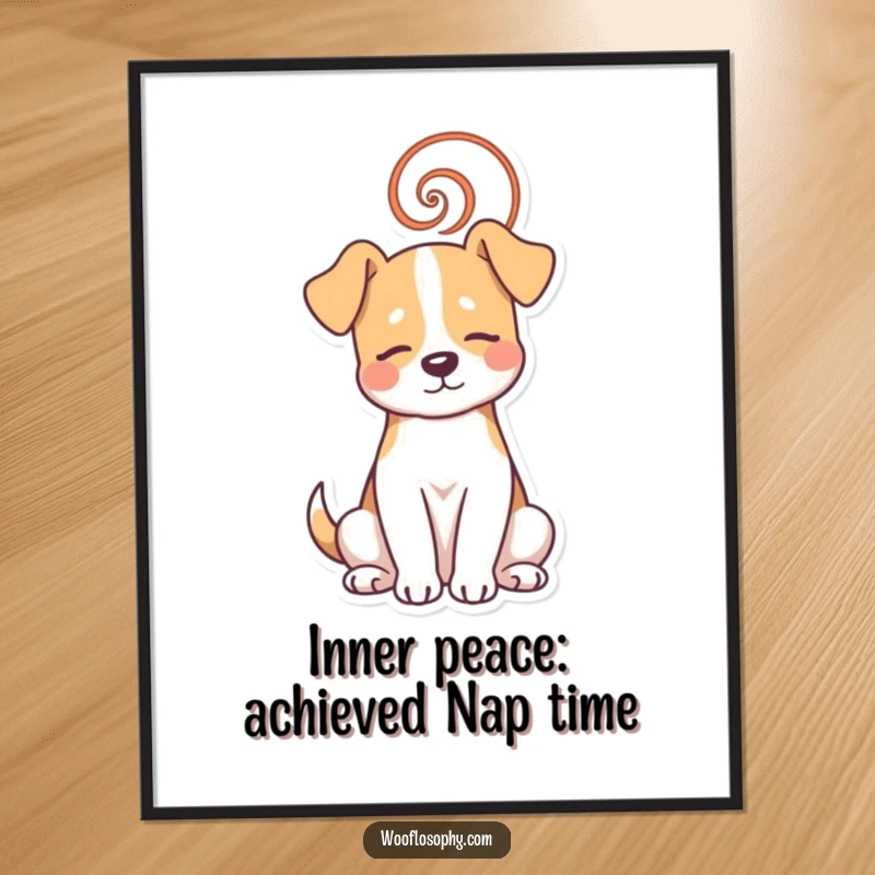 Funny Free Printable Wall Art: Dog meditating peacefully, a vibrant spiral emanating from its head, serene digital art.