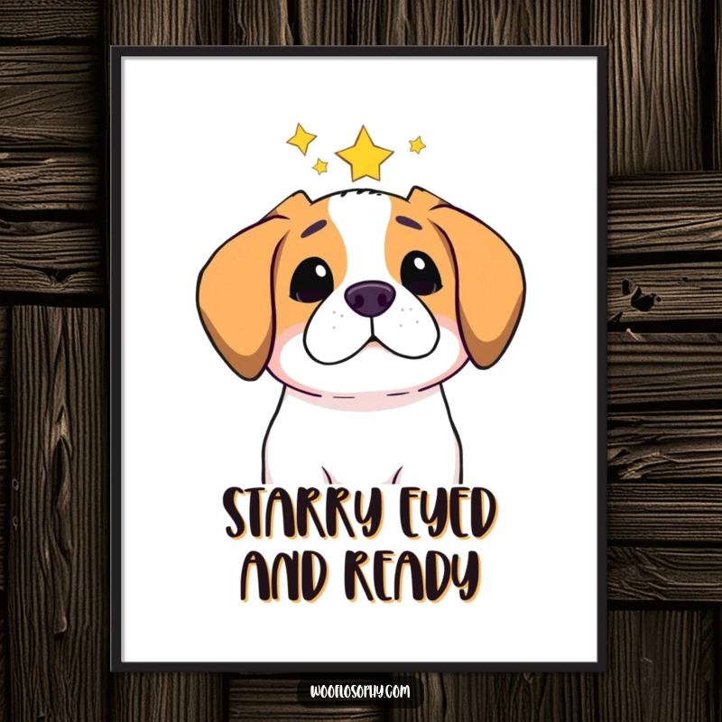Funny Free Printable Wall Art: Dog looking up at a vast, star-filled night sky with wonder.