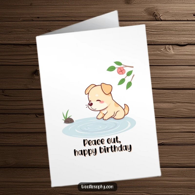 Funny Free Printable Birthday Card: Dog sighs contentedly, watching gentle ripples on a still, calm pond.