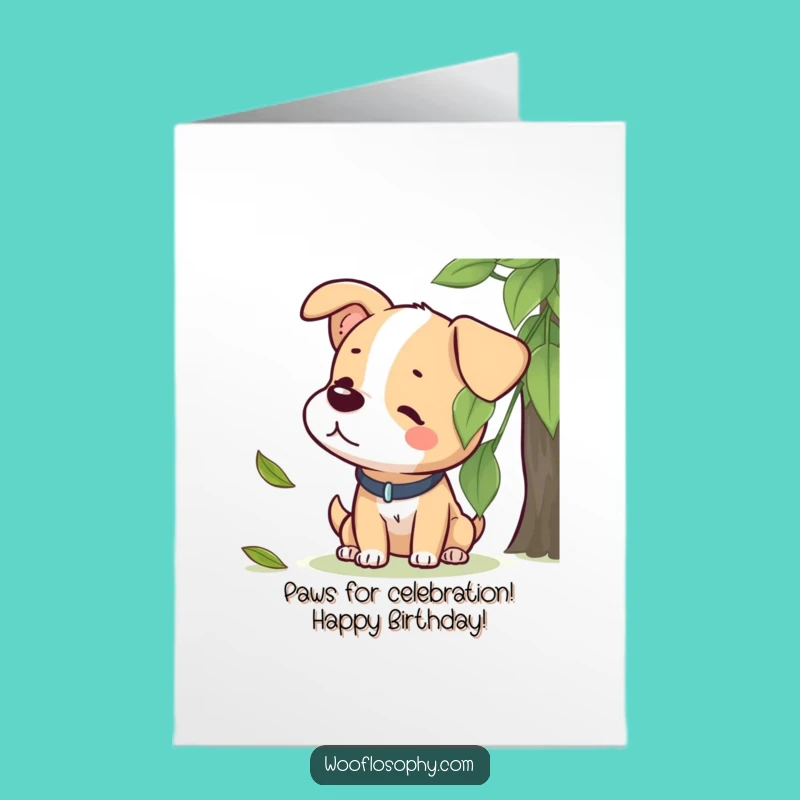 Free Printable Birthday Card: Dog Leaf Listening Fun Downloadable Gift