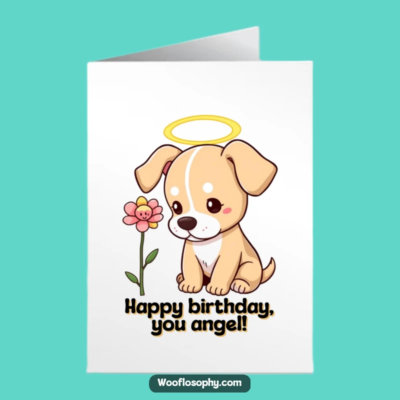Free Printable Birthday Card: Angel Dog Flower, Sweet Doggy Birthday Gift