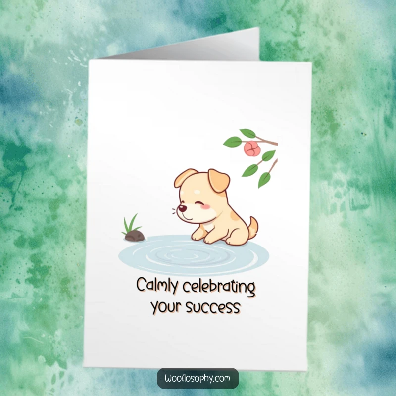 Funny Free Printable Congrats Card: Dog watches ripples on a calm pond with a contented sigh.