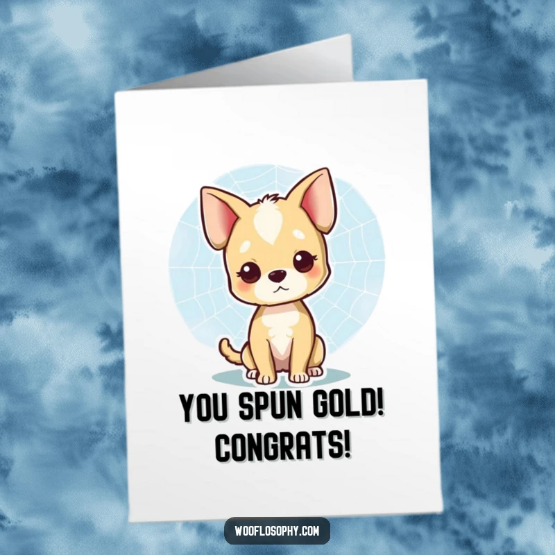 Funny Free Printable Congratulations Card: A smiling dog intently observing a spiderweb, celebrating success, DIY gift.