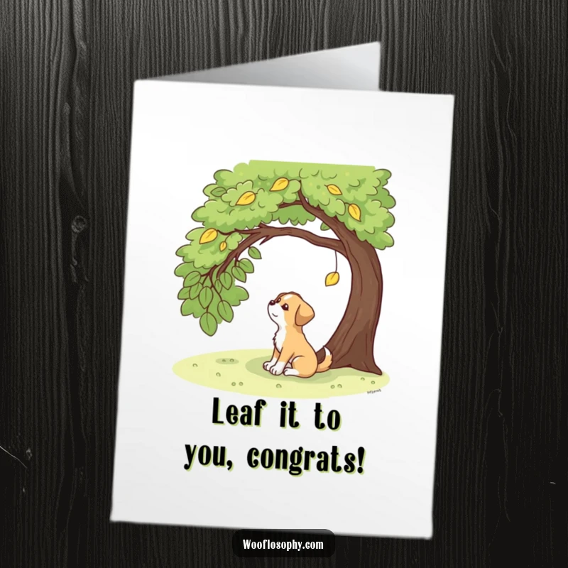 Funny Free Printable Congratulations Card: A dog sits under a tree in contemplation of a falling leaf.