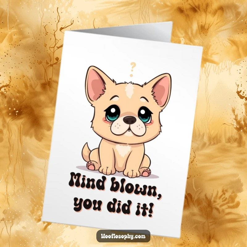 Funny free printable congratulations card: A dog looking astonished, eyes wide, having just discovered a profound and hilarious truth about success.