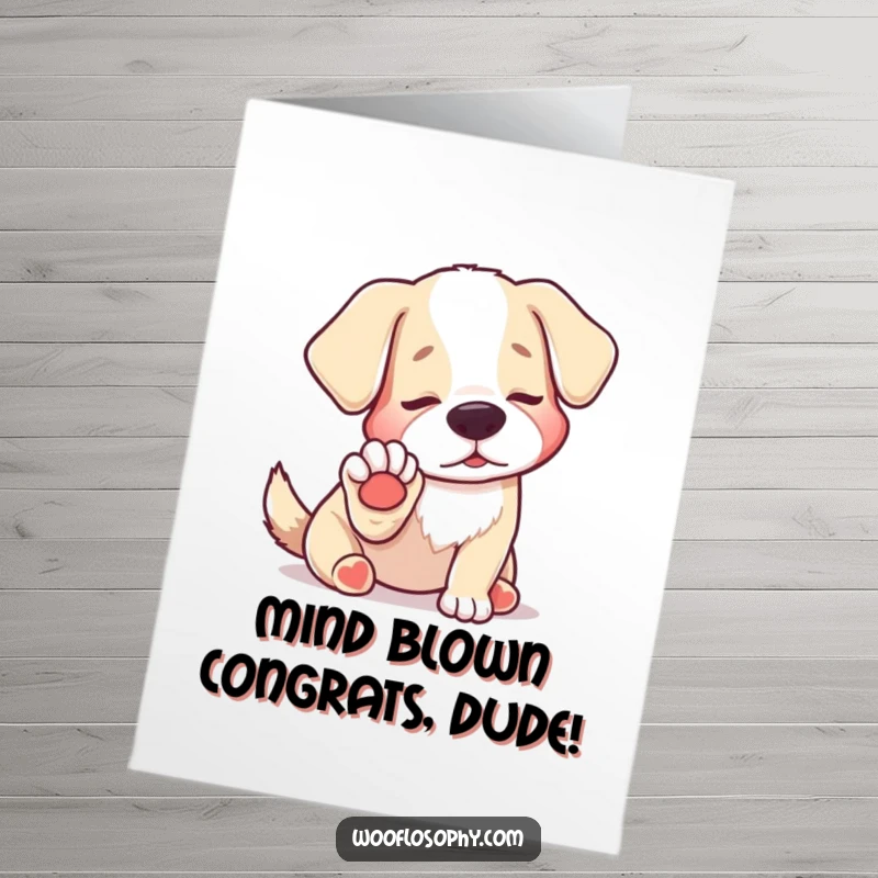 Funny Free Printable dog has a profound realization while looking at its paw, perfect for a congratulations card.