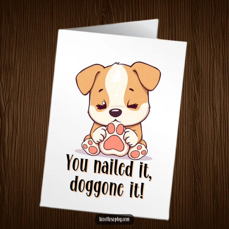 Funny Free Printable Congratulations Card: A dog contemplating a paw print, a unique and humorous downloadable gift.