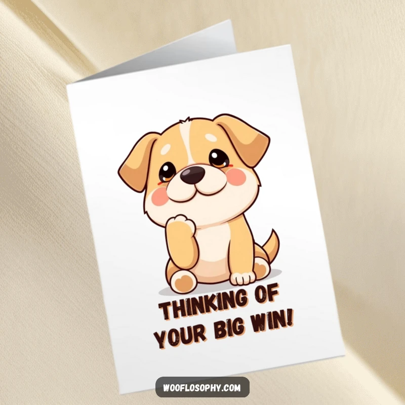 Funny Free Printable Congratulations Card: Kawaii dog contemplating with its paw on its chin.