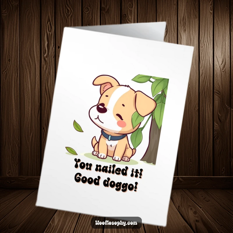 Funny free printable congratulations card: A dog listens with intense concentration to the subtle sound of a leaf descending.