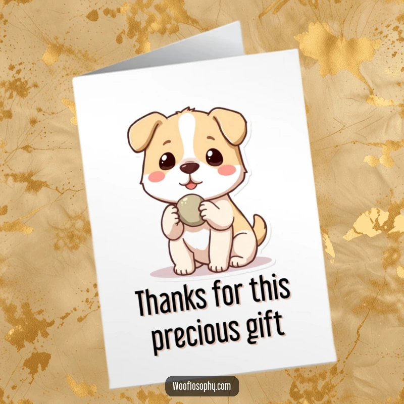 Funny Free Printable Thank You Card: Kawaii dog offering a small stone to another.