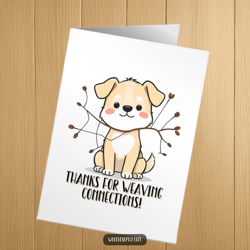 Funny Free Printable Thank You Card: Dog artistically drawing a web, showing appreciation for connections and support.