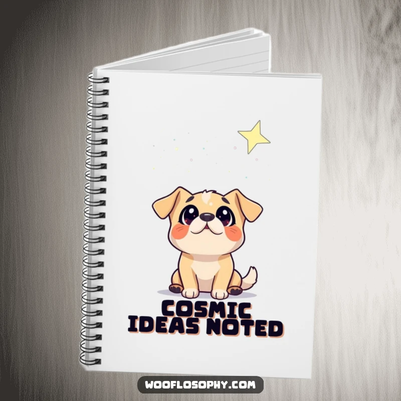 Funny notebook with a dog character gazing at a starry sky, inspiring wonder-filled entries and cosmic humor.
