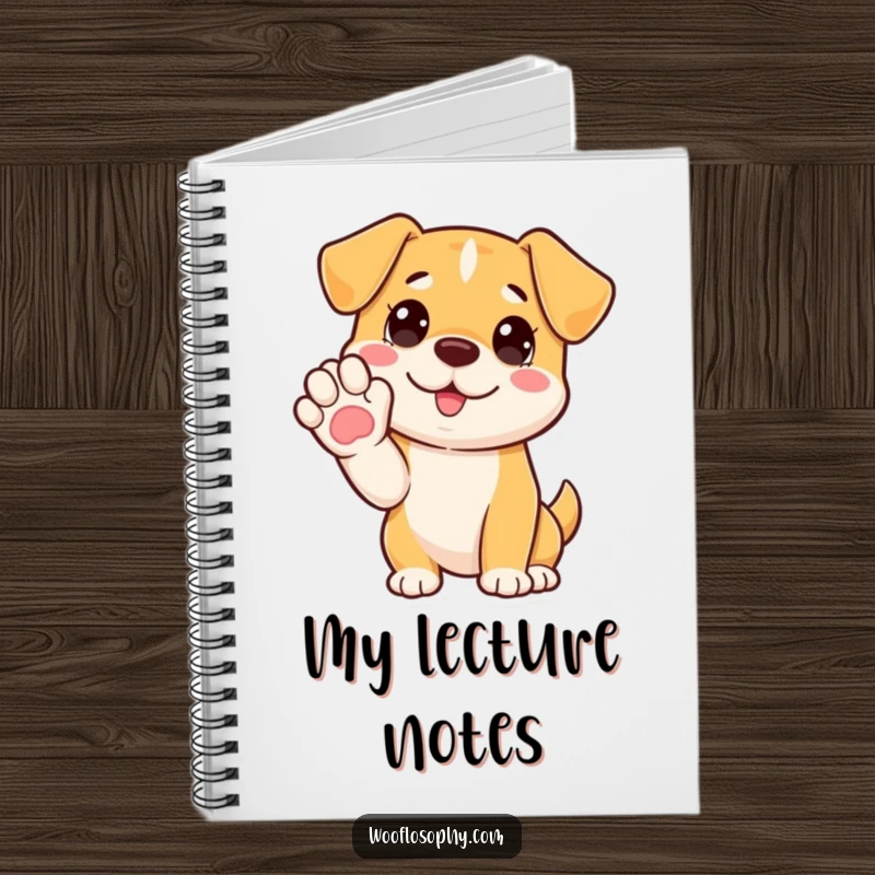 Funny notebook with a dog’s paw raised, ready to explain the witty thoughts within.
