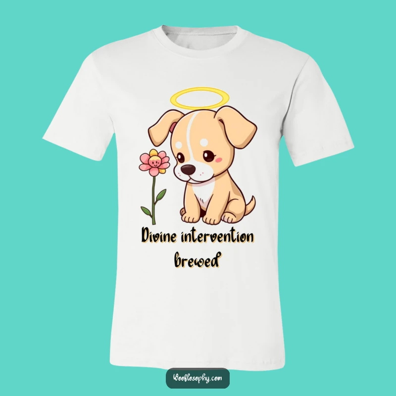 Funny Angel Dog Flower T-Shirt: Heavenly Pup's Gentle Gaze, a Comical Shirt for Kind Souls