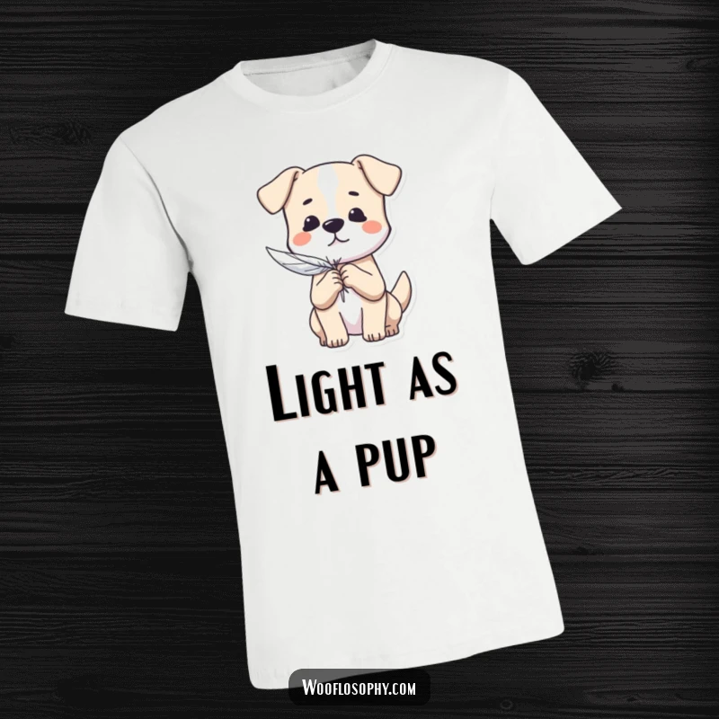 Funny Dog T-Shirt: A dog delicately holds a single feather, representing lightness and a peaceful state of mind.