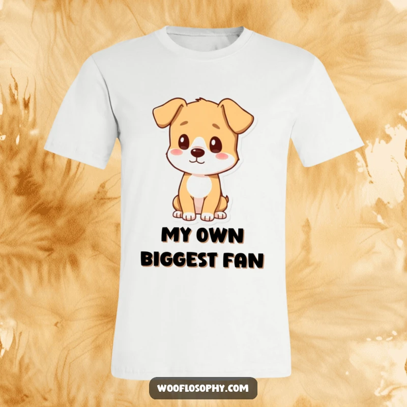Funny t-shirt with a dog looking at its shadow, a curious and philosophical pose, ideal funny gift for dog lovers.