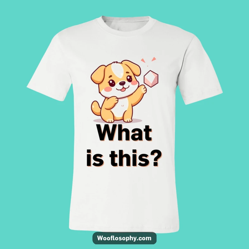 Funny Kawaii Dog Curiosity T-Shirt: Adorable geometric explorer tee, a perfect funny gift for thinkers.