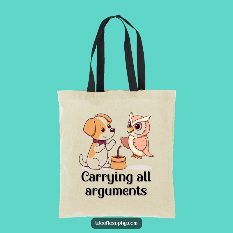 Funny Debate Dog Owl Puppet Tote Bag - Witty Pup's Intellectual Discussion, Eco Gift