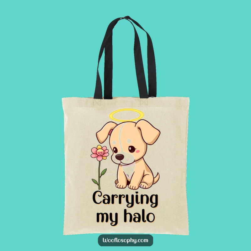 Funny Angel Dog Tote Bag: Heavenly Pup's Floral Delight, a Humorous Accessory